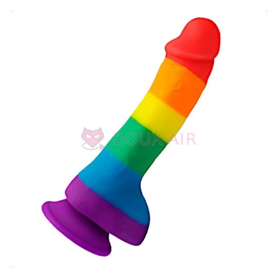 ที่มีสีสันสมจริง 7 นิ้ว Dildo สายรุ้งพร้อมถ้วยดูด