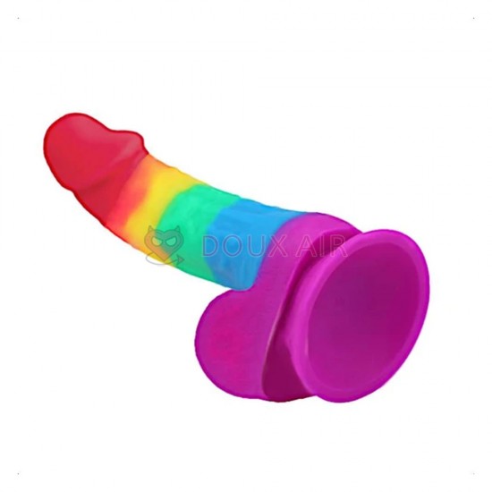 ที่มีสีสันสมจริง 7 นิ้ว Dildo สายรุ้งพร้อมถ้วยดูด ที่มีสีสันสมจริง 7 นิ้ว Dildo สายรุ้งพร้อมถ้วยดูด